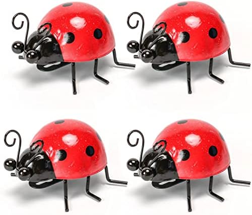 Cruis Cuka Metal Garden Decor for Outside Cute Ladybugs Yard Art Lawn Ornaments Wall Sculptures & Statues Outdoor Fence Decorations for Patio - Set of 4 by CruisCuka