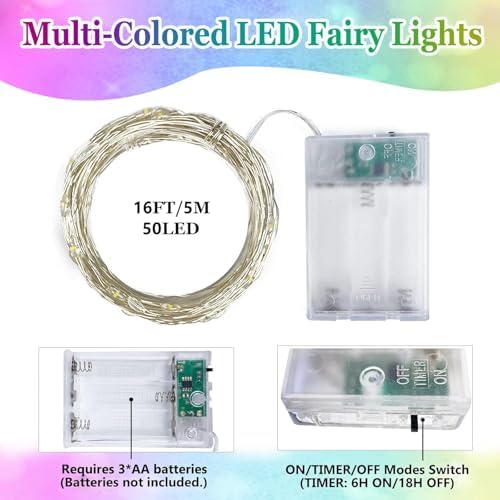 4 Pack Fairy Lights Battery Operated with Timer Christmas Lights Multicolor - Image 6