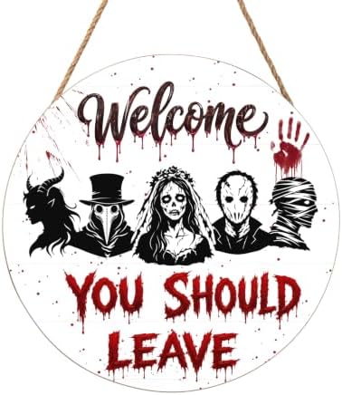 Halloween Killer Sign for Front Door Halloween Horror Welcome Sign 12x12 In by welcometoourhome