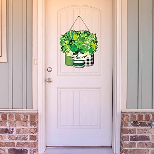 Spiareal St Patrick's Day Decorations St. Patricks Day Welcome Sign Wreaths for Front Door Wooden Shamrock Clover Hanging Decor Door Decorations for Saint Patrick's Irish Outdoor Farmhouse Porch - Image 2