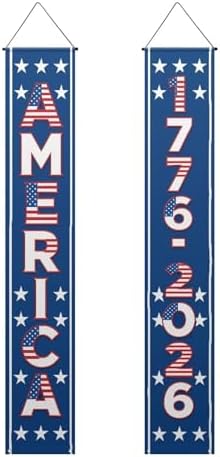 doginthehole 4th of July Decorations Door Banner 2pcs Set 1776-2026 America Porch Sign 250th Anniversary USA Hanging Flag Patriotic Decor Outdoor Red White Blue - Image 5