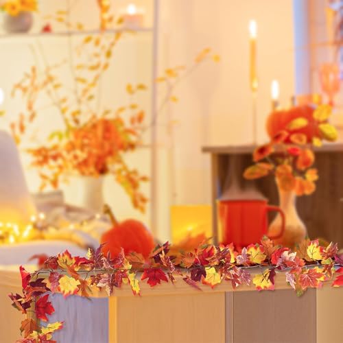 2Pack 11.8FT Fall Maple Leaf Garland for Mantle Thanksgiving Decorations - Image 5