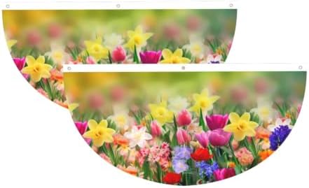 Spring Flowers Butterfly Semicircular Hanging Decorative Bunting Flag 2pcs by Ouqiuwa