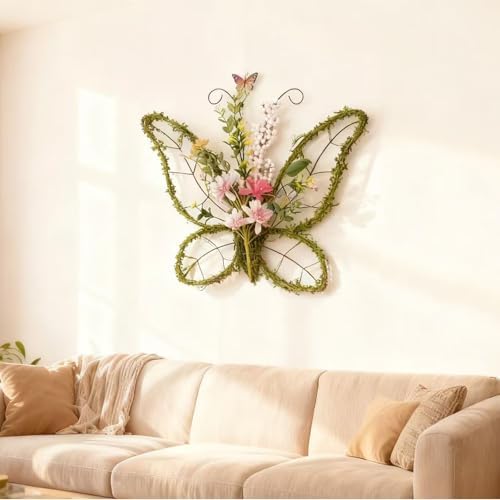 idyllic Butterfly Shaped Wreath with Pastel Berries and Floral Spring Artificial Wreaths for Front Door Decor（Pink） - Image 7