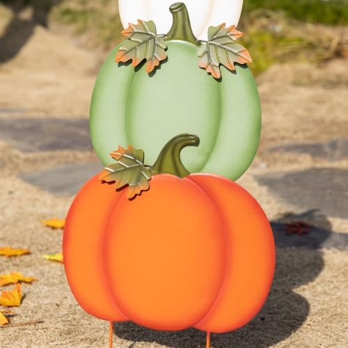 Glitzhome 36"H Fall Pumpkin Yard Stake Set of 3, Fall Decorations for Outdoor, Metal Stacked Pumpkins Yard Sign Decor for Garden, Lawn, Porch, Autumn Harvest Halloween Thanksgiving Pumpkin Decoration - Image 7