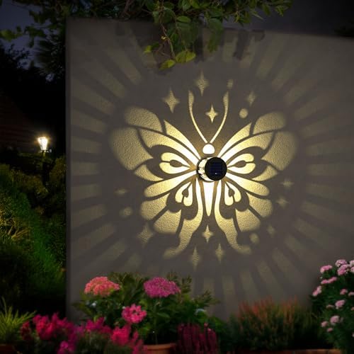 Hapjoy Solar Fence Lights 4 Pack Solar Deck Lamps Outdoor Decorations Powered Step Lights Wall Waterproof LED Warm Decorative Lighting for Garden (Butterfly-Star, 4) - Image 6