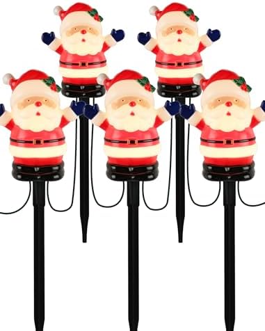 10.5FT Christmas Pathway Lights, 5PK LED Welcome Santa Yard Stake Lights by LightupYourLife
