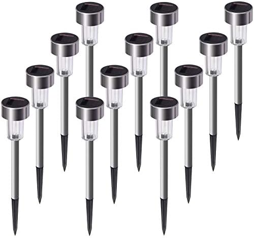 Solar Lights Outdoor, 12Pack Stainless Steel Outdoor Solar Lights - Waterproof, LED Landscape Lighting Solar Powered Outdoor Lights Solar Garden Lights for Pathway Walkway Patio Yard & Lawn-Cool White by SUNNEST