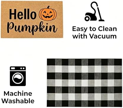Fall Decor Halloween Layered Front Doormat Set, Hello Natural Coco Coir Door Mat + 28"x43" Black White Buffalo Plaid Rug, Non-Slip Porch Rug Outdoor Entryway Decor for Front Porch, Patio - Image 6