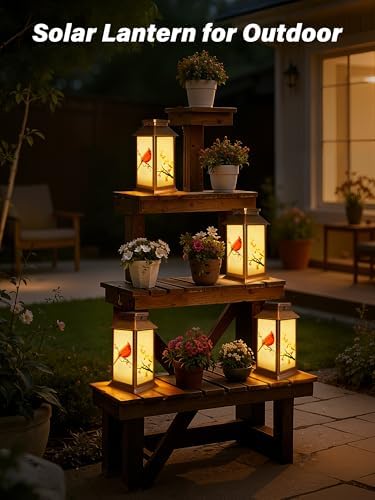 Guhope Birthday Gifts for Women Mom Grandma Men, Solar Lanterns Outdoor Waterproof Hanging Garden Decor with Cardinal Pattern Outdoor Solar Lights for Garden Lawn Yard Patio Porch (Cardinal) - Image 6