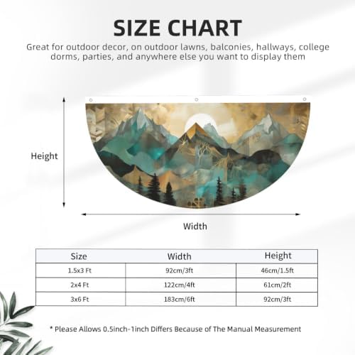 Mountains Sun Tree Semicircular Hanging Decorative Bunting Flag 2pcs - Image 3