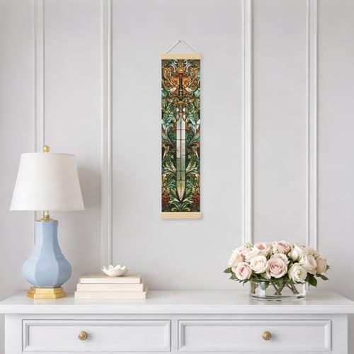 Stained Glass Sword Porch Decor Banner, 31.5 x 7.8 Inch Canvas Hanging Banner with Wooden Rods, Gothic Fantasy Wall Accent for Entryway, Game Room, Patio, Indoor Outdoor Display - Image 5