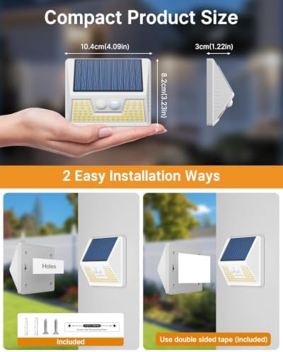 vighep 2 Pack Solar Motion Lights Outdoor, Waterproof Fence Lights Solar Powered with 3 Lighting Mode, Cold White LED Step Light for Outside Wall Yard Deck Stairs Garden - White - Image 6
