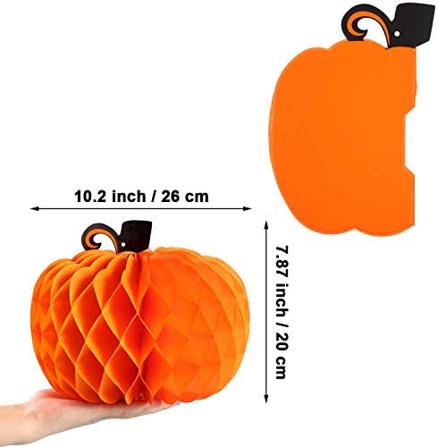 JOVITEC 14 Pack Thanksgiving Table Decor Honeycomb Pumpkins 10.2 Inch Paper Fall Hanging Pumpkin Decorations 3D Tissue Centerpieces for Halloween Birthday Wedding Party Supplies - Image 2