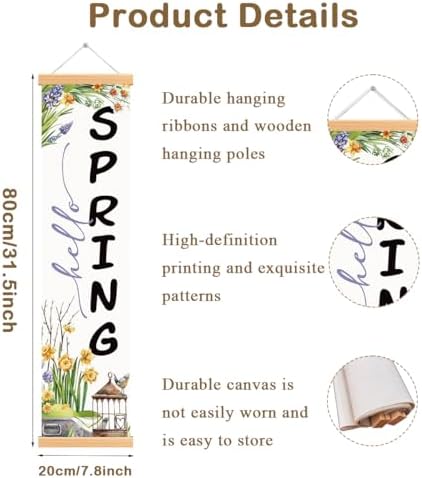 Hello Spring Porch Banner, Rustic Floral Birdcage Door Banner, Hanging Decoration for Indoor Outdoor Home Farmhouse Yard Springtime Party Decor, Seasonal Spring Welcome Flags - Image 2
