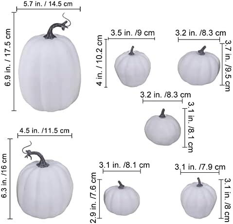 Winlyn 7 Pcs Assorted Sizes Fall Artificial Pumpkins Harvest Pumpkins Faux Foam Pumpkins for Fall Autumn Season Halloween Thanksgiving Harvest Holiday Season Festive Tabletop Decoration (White) - Image 2