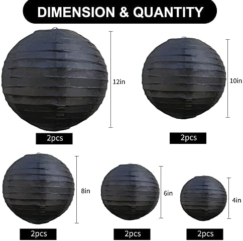 BEISHIDA Black Paper Lanterns 10Pcs 4/6/8/10/12 Inch Round Chinese Lamp - Image 2