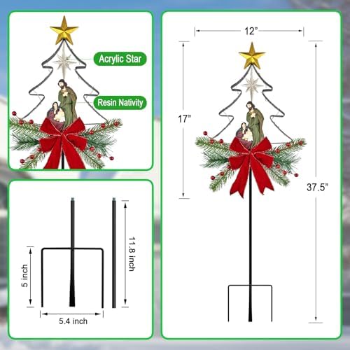 Solar Nativity Scene Outdoor,Christmas Tree Decorations Yard Garden Stakes - Image 6