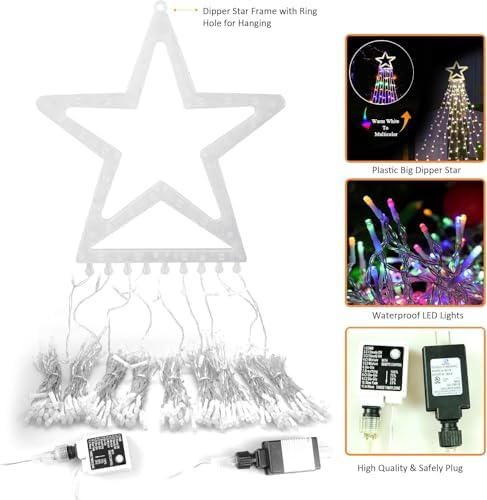 Christmas Decorations Star String Lights, 320 LEDs Outdoor Waterfall Tree Lights with 13" Topper Star, Plug in Waterproof Hanging Fairy Lights for Xmas New Year Holiday Party Yard Decor - Image 6