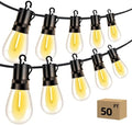 Outdoor Patio String Lights 50ft: S14 LED Shatterproof Bulbs 3 Modes Button Control - Waterproof Connectable Hanging Lights - Garden Backyard Yard Gazebo Porch Party Decorative by Vozuji