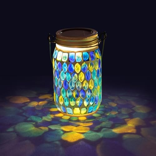 Starsoul Solar Lanterns Outdoor Waterproof, Decorative Teal Mosaic Glass Outdoor Lantern, Hanging Solar Garden Lights for Outside Pathway Patio Porch Yard Table, Gifts for Women Mom Grandma - Image 6