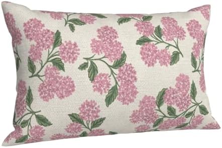 Preppy Pink Pillow Covers 12x20 Inch 2 Pcs Green Hydrangea Flower Decor Throw Pillows Vintage Floral Seasonal Spring Summer Outdoor Decoration Pillowcase Linen Cushion Cover for Couch Sofa - Image 7