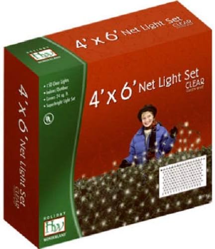 Holiday Wonderland 4' Foot x 6' Foot 150 Count Clear Christmas Net/Shrub Light Set - Pack of (4) by Unknown