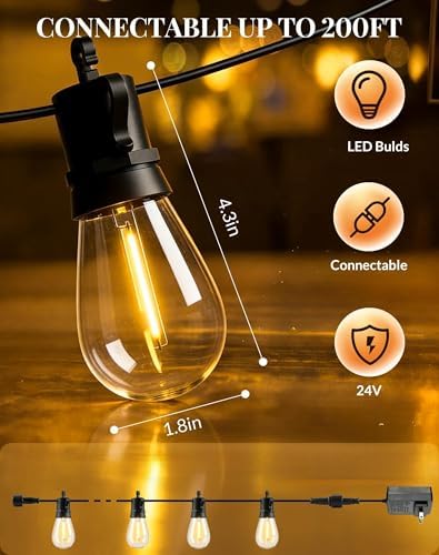 Outdoor String Lights Patio Light - 50Ft Outside Waterproof Dimmable Bulbs - Image 6
