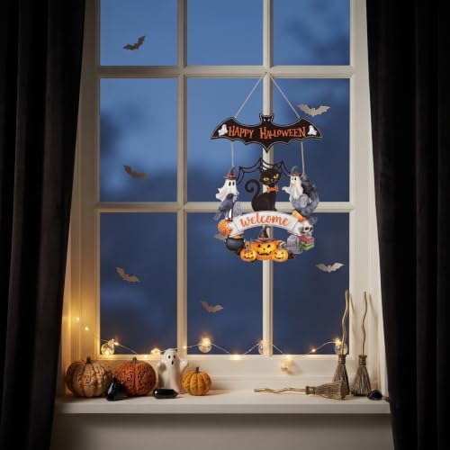 Halloween Decoration: Ghost Wood Door Sign, Spooky Wreath - Image 6
