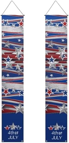 doginthehole 4th of July Decorations Door Banners 2pcs Outdoor Patriotic Memorial Day Decor Independence Day Hanging American Flag and Banner Stars and Stripes Porch Sign Party Supplies Red White Blue - Image 2