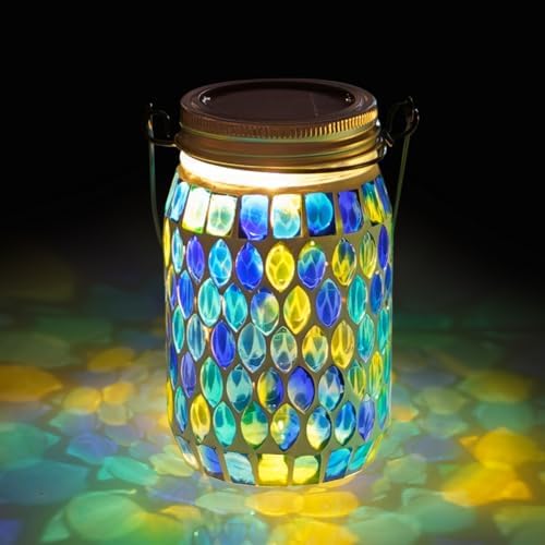 Starsoul Solar Lanterns Outdoor Waterproof, Decorative Teal Mosaic Glass Outdoor Lantern, Hanging Solar Garden Lights for Outside Pathway Patio Porch Yard Table, Gifts for Women Mom Grandma by Starsoul