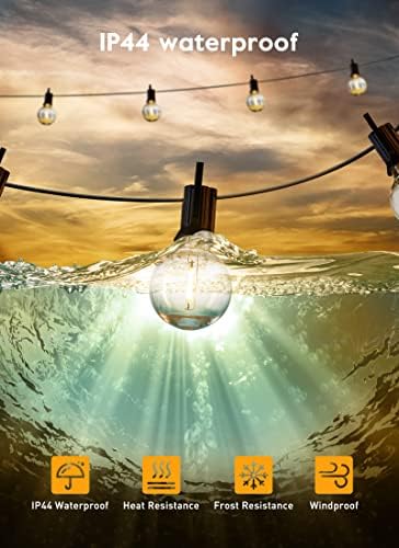 Brightown Outdoor String Lights with Remote, 2 Packs Each 38Ft 15 LED Patio Lights Outdoor Waterproof, String Lights for Outside, Dimmable Hanging Lights for Porch Balcony Bistro Cafe - Image 2