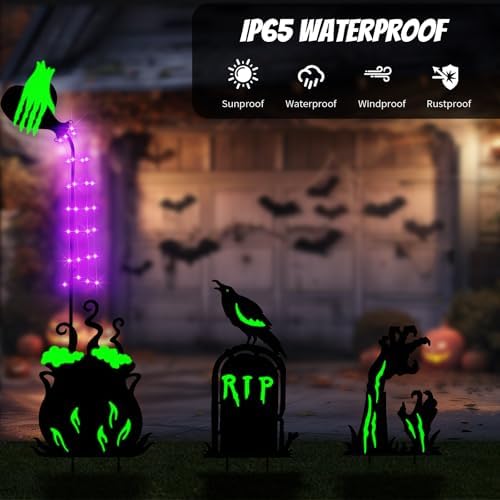 BRIGHTDECK 3 Pcs Halloween Witch Yard Signs Metal Stakes Outdoor Decoration - Image 3