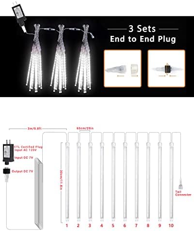 Christmas Lights Outdoor 10 Tubes White Meteor Shower Icicle Lights 240 LED - Image 3