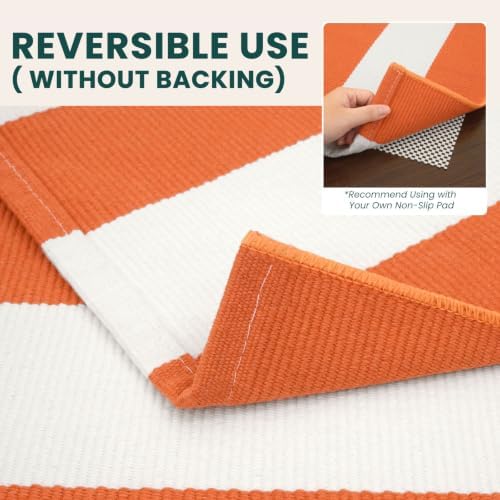 KOZYFLY Striped Rug 3x5 ft Orange and White Halloween Fall Front Door Rugs - Image 4