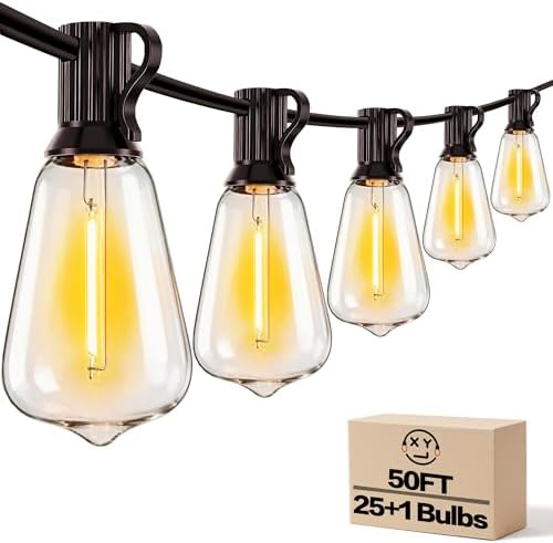 50FT Outdoor String Lights, ST38 LED Bulbs Waterproof Dimmable by Xylenthia