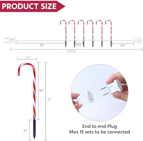 Joiedomi 12 Pcs Christmas Candy Cane Pathway Markers Lights, 16” Stakes Lights with Warm White, Waterproof Outdoor Decorations for Xmas Indoor and Outdoor Decorations Yard, Walkway, Lawn, Garden - Image 4