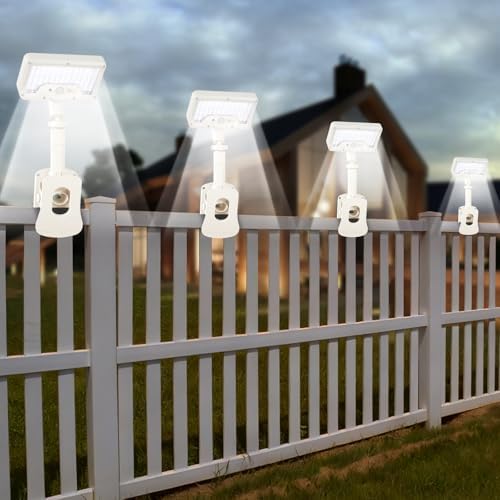 Clip On Solar Motion Lights Outdoor,360°Rotatable Fence Lights(4Pack,6000K) by SunlightEncounter