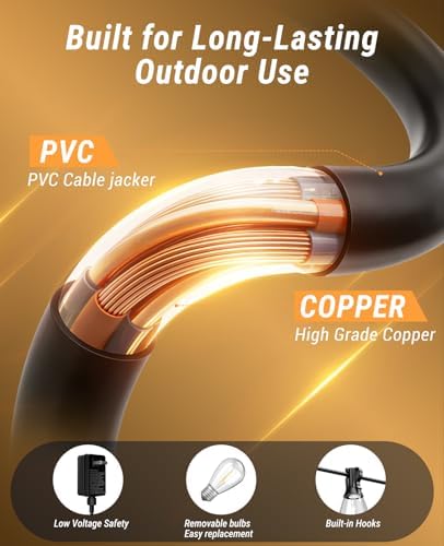60FT Outdoor String Lights with Remote, LED Patio Lights with20+1 Waterproof S11 Bulbs, Outside Dimmable 2700K Warm White, Timer & 3 Modes,for Backyard Garden Deck Porch Balcony Gazebo Party Decor - Image 6