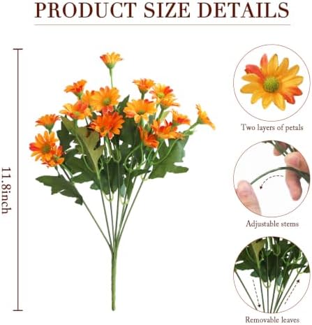 8 Bundles Artificial Daisy Flowers for Outdoors, UV Resistant Faux Daisy Mums for Outdoor Planters, Front Porch, Patio, Yard, Garden, Window Box Spring Summer Fall Decor, Orange - Image 2