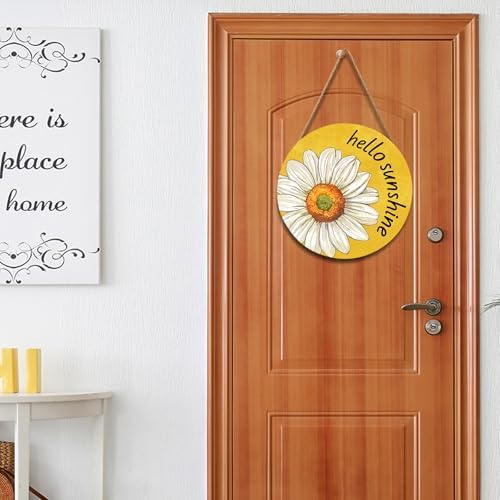 Spring Summer Daisy Flower Front Door Sign Hello Sunshine Floral Wood Door Hanger Outdoor Outside Porch Decor Seasonal Wooden Wreath Farmhouse Indoor Wall Hanging Decoration for House 12"x12" - Image 5