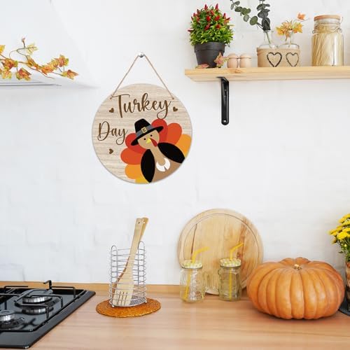 Thanksgiving Door Decorations - 12" Fall Turkey Day Welcome Sign for Front Door, Autumn Wooden Wall Decor for Home Outdoor Indoor Office -B02 - Image 4