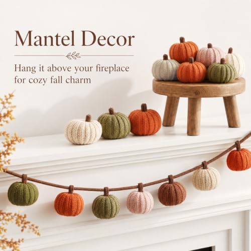 RAINFLOW Mini Knitted Pumpkin Cozy Set of 5 Knit Pumpkins for Fall Decor - Image 3