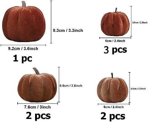 Woration 8pcs Artificial Velvet Brown & Champagne Fabric Pumpkins Decor - Image 2