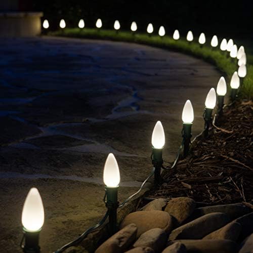 Wintergreen Lighting 25’ OptiCore LED Warm White Smooth/Opaque Pathway Christmas Lights, C9 Outdoor White Christmas Lights, 4.5” Stakes, Green Wire Plug String Lights - Image 5