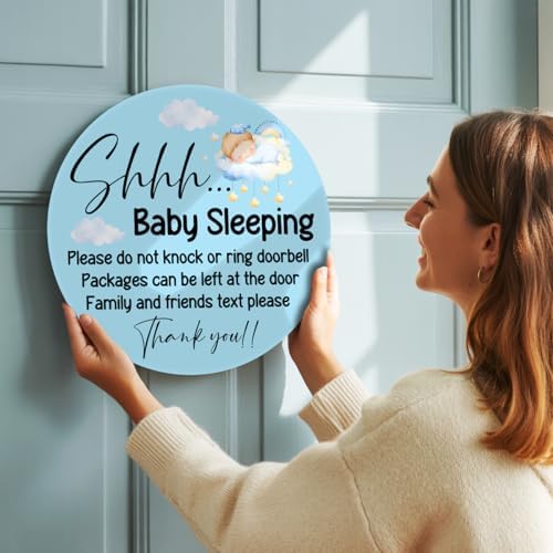 Baby Boy Sleeping Wood Hanging Sign for Front Door, Do Not Knock or Ring Doorbell House Welcome Sign - Image 2