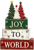 4 Pcs Christmas Tiered Tray Decor, Rustic Distressed Wooden Stacked Block Signs, 3‑Color Christmas Tree 3D Topper Xmas Table Centerpiece, Farmhouse Winter Holiday Mantel Kitchen Shelf Decor by ZOMPAKER