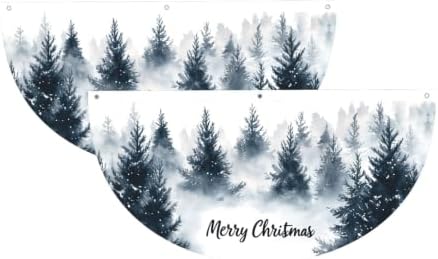 Blue Green Tree Semicircular Hanging Decorative Bunting Flag 2pcs by Ouqiuwa