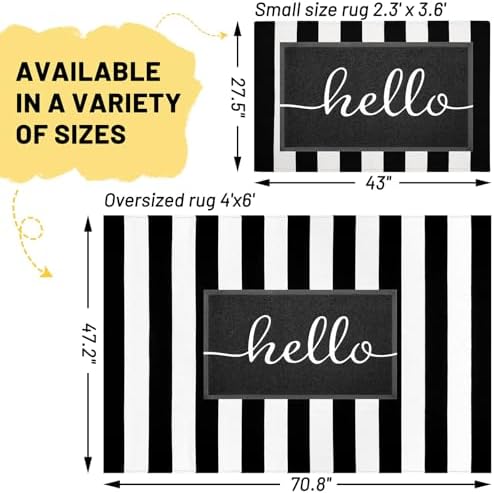 KILOCOCO Black White Striped Rug 4x6 ft Front Door Mat Indoor Washable Rug - Image 2