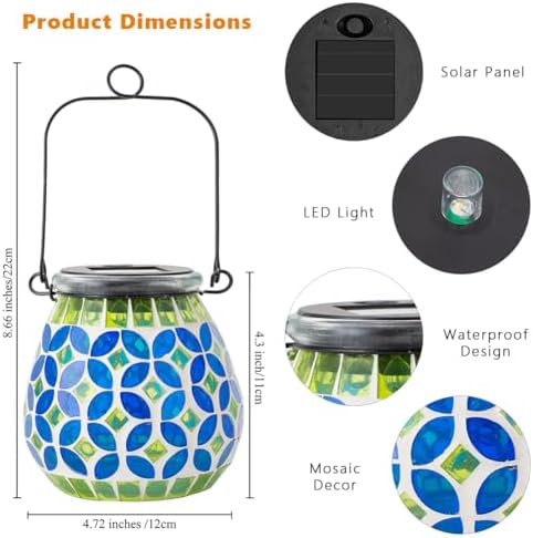 Starsoul 4 Pack Solar Lanterns Outdoor Waterproof, Gorgeous Mosaic Solar Lantern Outdoor Garden Decor, Solar Hanging Lights for Outside Patio Yard - Image 4